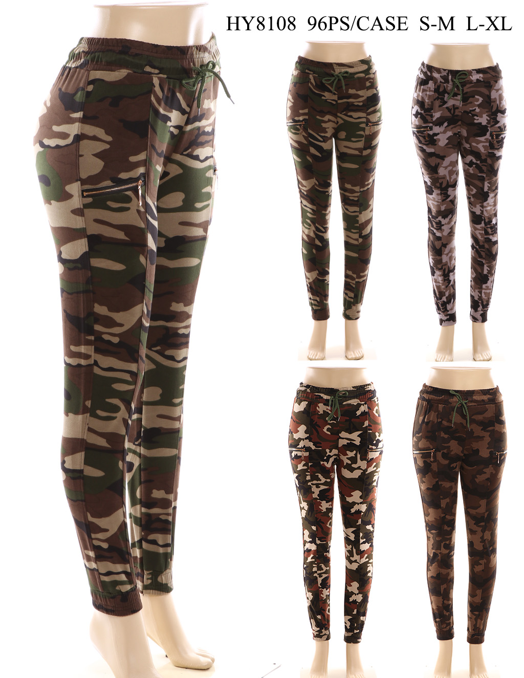 Women's Camo Printed Jogger Mix Colors One Dozen Wholesale - Nali ...